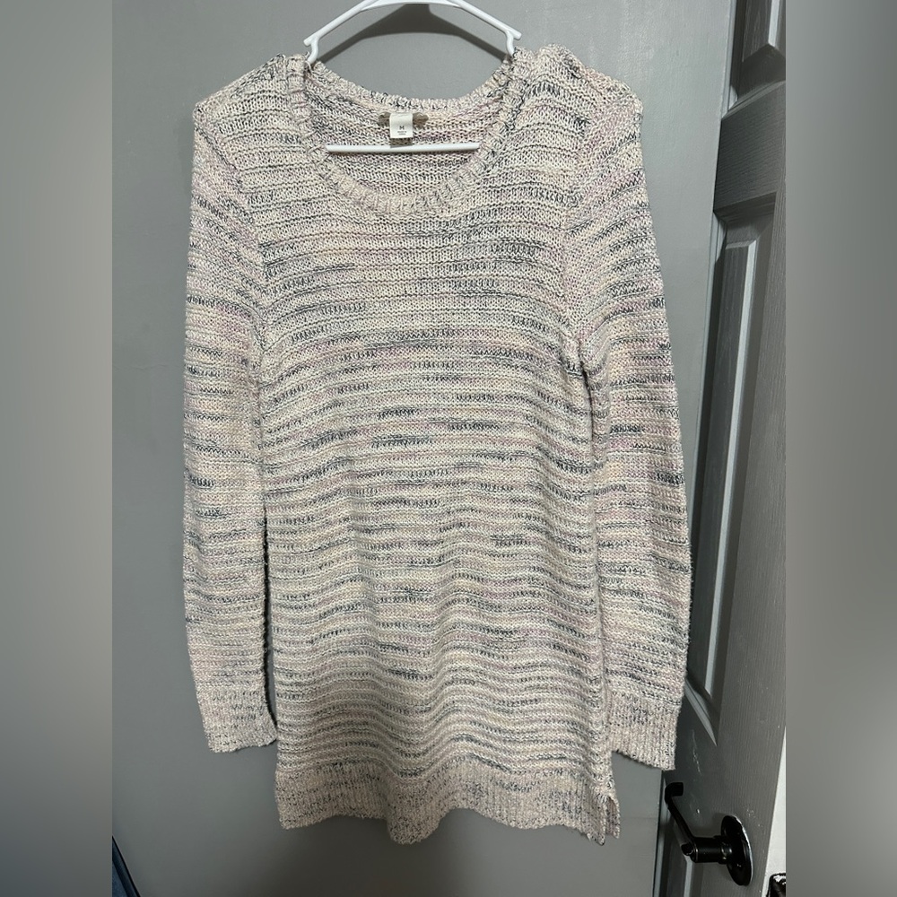 Loft Women's Striped Sweater - Cream, Blue and Pink Size M